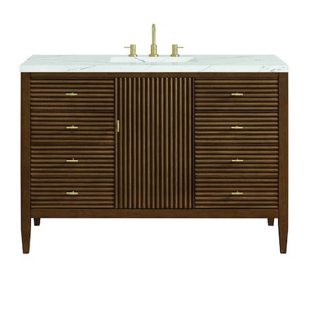 James Martin Vanities 48'' Vanity, Mid Century Walnut w/ 3 CM Ethereal Noctis Quartz Top 485-V48-WLT-3ENC
